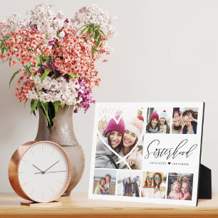 Sisterhood Script BFFs Heart 7 Photo Grid Collage Plaque