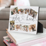 Sisterhood Script | Gift For Sisters Photo Collage Plaque<br><div class="desc">A special and memorable photo collage gift for sisters. The design features an eight-photo collage layout to display eight of your own special sister photos. "Sisterhood" is designed in a stylish black brush script and heart design calligraphy and customized with sisters' names. White hearts are added over the images. **Note...</div>