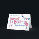 Sister's 16th Birthday Hearts Stars Word Art Card<br><div class="desc">A chic 16th birthday card for your sister, with 'Sweet Sixteen' in bold letters, filled with deep pink and white polka dot and check gingham patterns. There is matching bunting in the top right hand corner and strings of hearts and stars at the left hand side. There is a large,...</div>