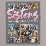 Sisters 20 Photo Collage Fleece Blanket<br><div class="desc">Personalized sister fleecy blanket featuring a trendy gray background that can be changed to any color,  the word "sisters" in a cute pink gradient script font,  a sibling quote,  your names,  and a 20 square photo collage template for you to customize to your own.</div>