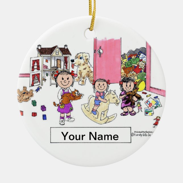 Sisters - 3 Girls in Room Ceramic Ornament (Front)