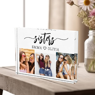 Sisters 3 Photo Collage Family Keepsake Gift Block