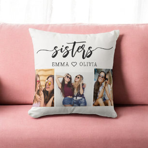 Sisters 3 Photo Collage Keepsake Gift Throw Pillow