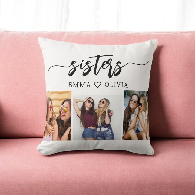 Sisters 3 Photo Collage Keepsake Gift Throw Pillow (Creator Uploaded)