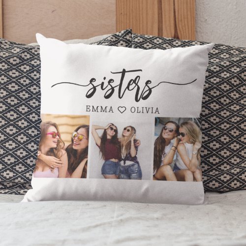 Sisters 3 Photo Collage Keepsake Gift Throw Pillow