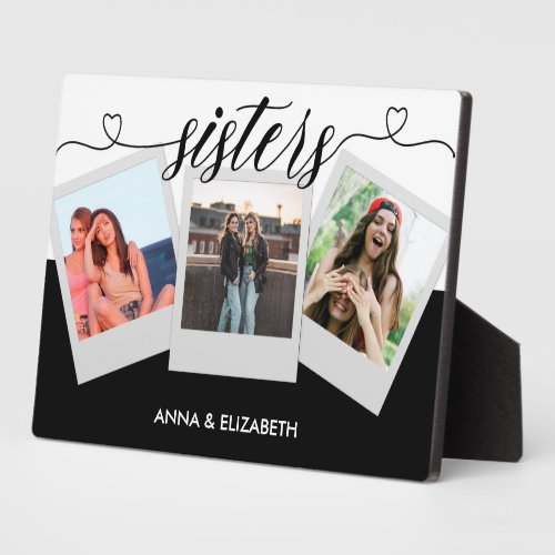 Sisters 3 Photo Collage Script Cute Gift Plaque