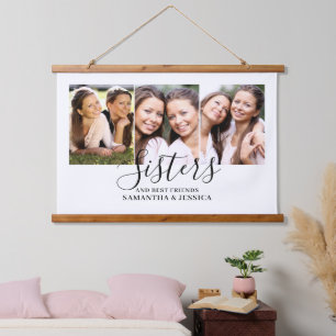 Sisters 3 Photo Collage Wood Topped Wall Tapestry