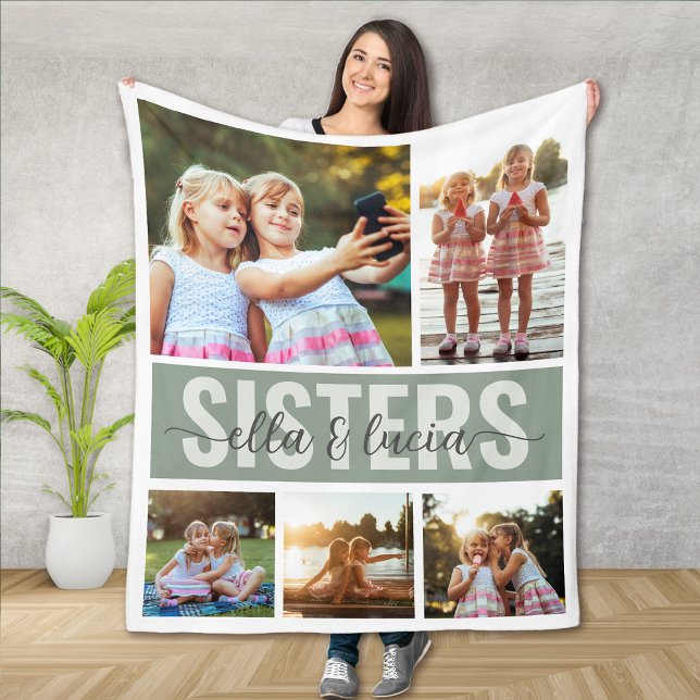 Sisters Add Your Names Photo Collage  Fleece Blanket (Creator Uploaded)