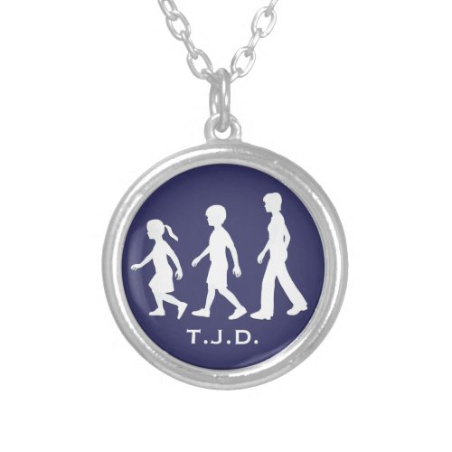 Sisters and Brother Sibling Silhouettes Silver Plated Necklace