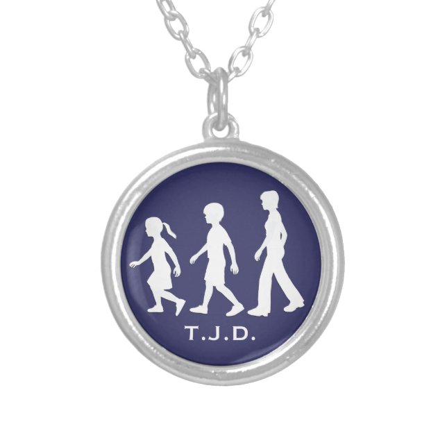 Sisters and Brother: Sibling Silhouettes Silver Plated Necklace (Front)
