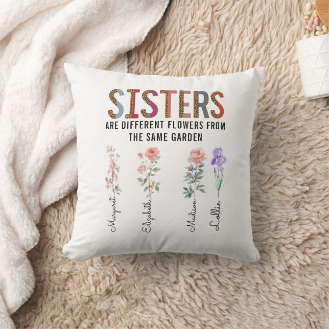 Sisters Are Different Flower – Custom Names  Throw Pillow (Blanket)