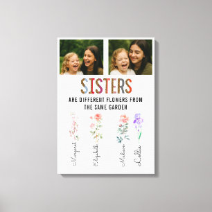 Sisters Are Different Flowers Custom Photo & Names Canvas Print