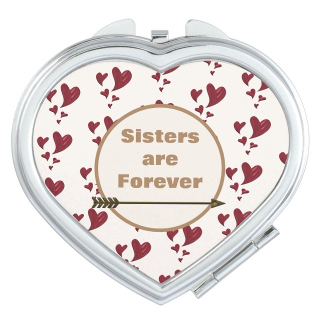 Sisters are Forever Artistic Painted Red Hearts Compact Mirror (Front)