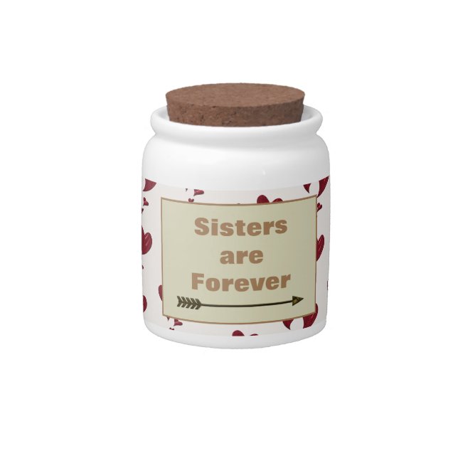 Sisters are Forever Artistic Red Hearts Sibling Candy Jar (Front)