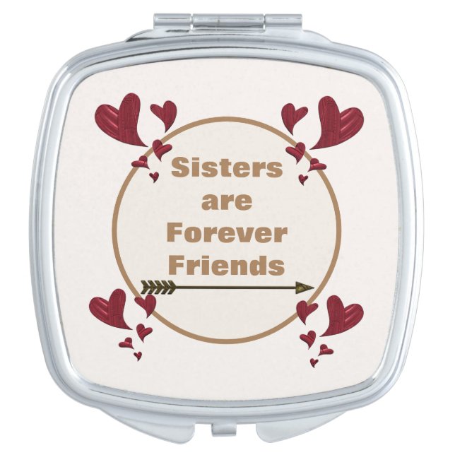 Sisters are Forever Friends Artistic Red Hearts Compact Mirror (Front)
