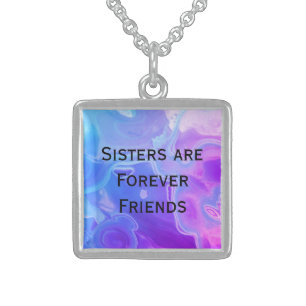 Sisters are Forever Friends Blue Abstract Gemstone Sterling Silver Necklace