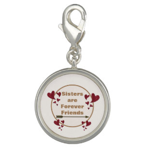 Sisters are Forever Friends Bright Red Hearts Charm