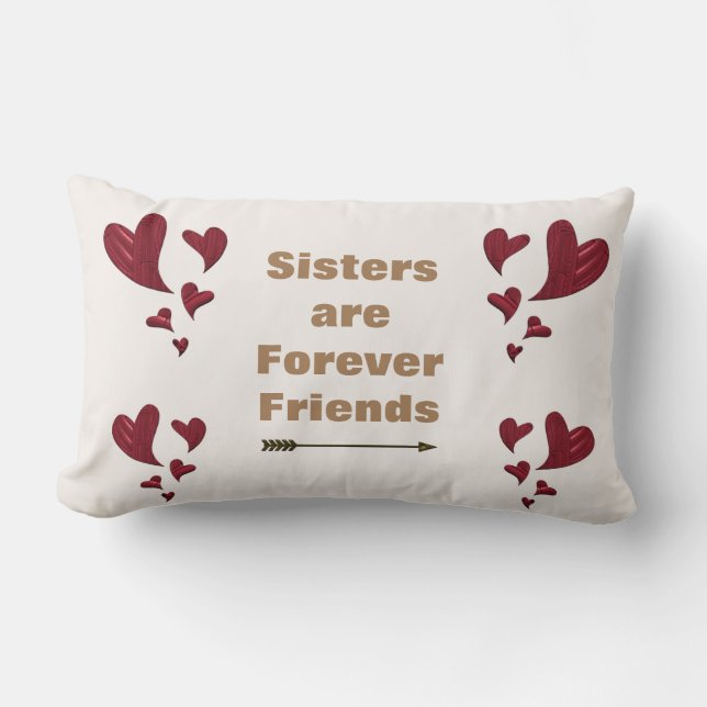 Sisters are Forever Friends Red Artistic Hearts Lumbar Pillow (Front)