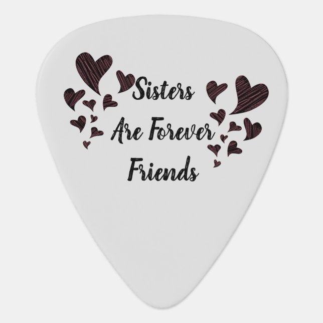 Sisters are Forever Friends Red Hearts Sibling Guitar Pick (Front)