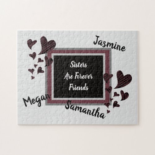 Sisters are Forever Friends Red Hearts Sibling Jigsaw Puzzle