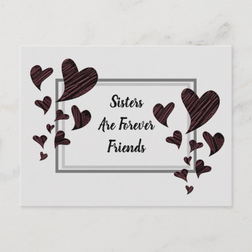 Sisters are Forever Friends Red Hearts Sibling Postcard
