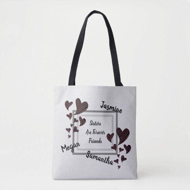 Sisters are Forever Friends Red Hearts Sibling Tote Bag (Front)
