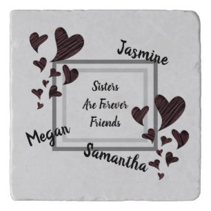 Sisters are Forever Friends Red Hearts Sibling Trivet