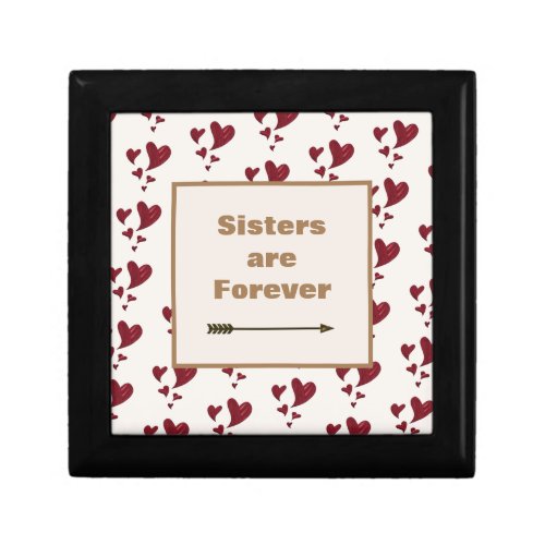 Sisters are Forever Gold Arrow Painted Red Hearts Gift Box