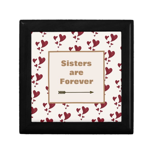 Sisters are Forever Gold Arrow Painted Red Hearts Gift Box (Front)