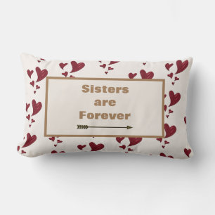 Sisters are Forever Gold Arrow Painted Red Hearts Lumbar Pillow