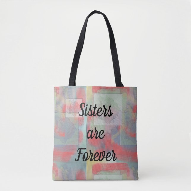 Sisters are Forever Pastel Floral Pattern Rose Tote Bag (Front)