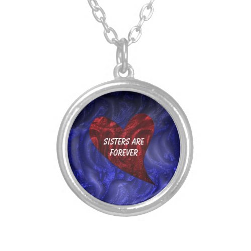 Sisters are Forever Red Heart Close Family Sibling Silver Plated Necklace
