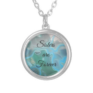 Sisters are Forever Unique Blue Marbled Gemstone Silver Plated Necklace