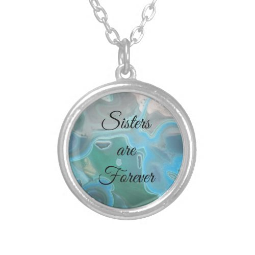 Sisters are Forever Unique Blue Marbled Gemstone Silver Plated Necklace