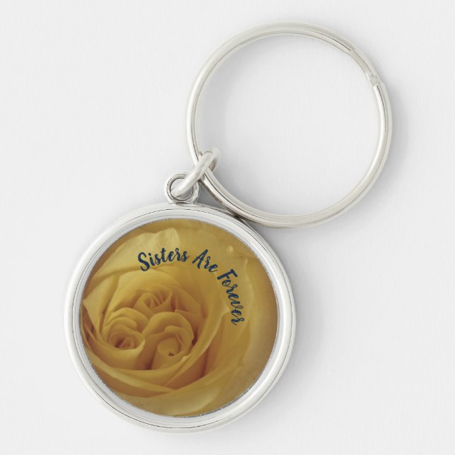 Sisters are Forever Yellow Rose Photo Flower Keychain (Front)