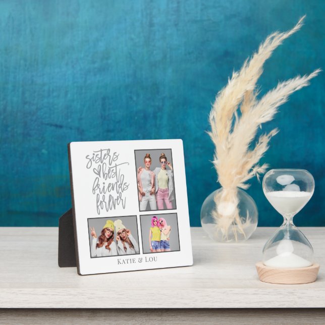 Sisters Best Friends Forever script 3 Photos Gray Plaque (Insitu)