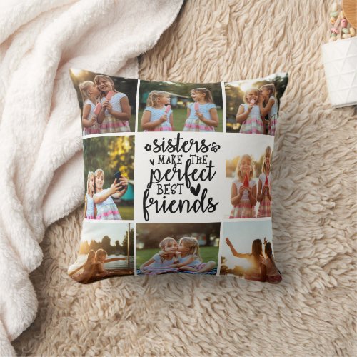 Sisters Best Friends Multi Photo Collage Throw Pillow