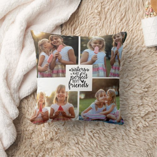 Sisters Best Friends Multiple Photo Collage Throw Pillow