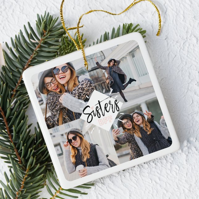 Sisters BFF | Best Friends Forever Photo Collage Ceramic Ornament