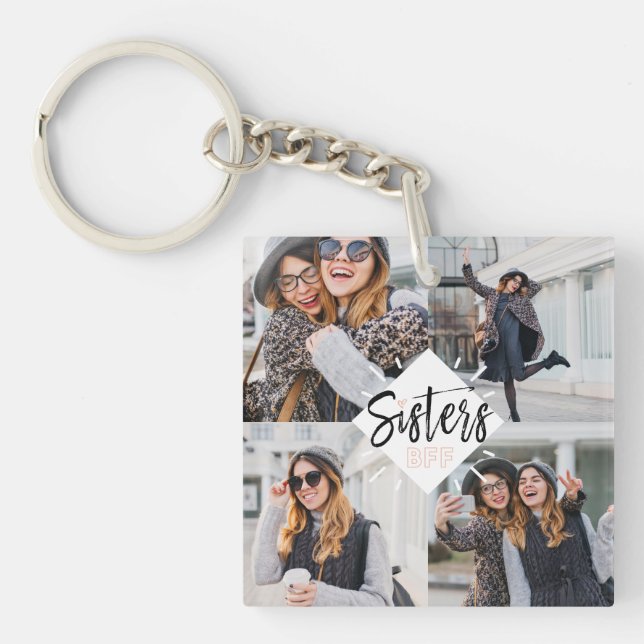 Sisters BFF | Best Friends Forever Photo Collage Keychain (Front)