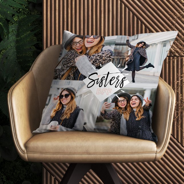 Sisters BFF | Best Friends Forever Photo Collage Throw Pillow (Creator Uploaded)