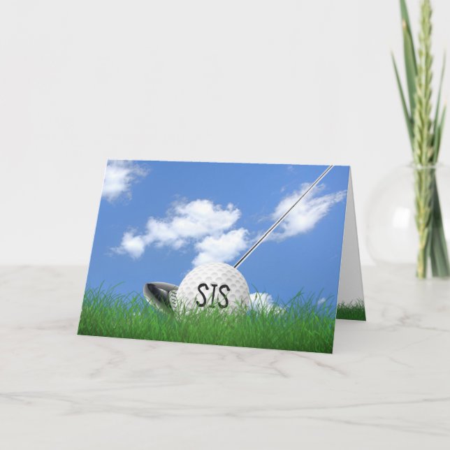 Sister's birthday golf ball in grass card (Front)