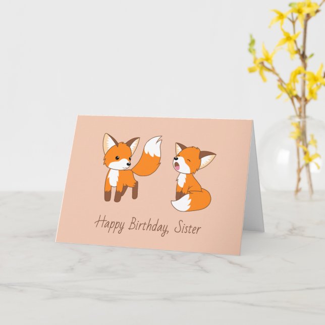Sisters Birthday - Little Foxes Card (Yellow Flower)