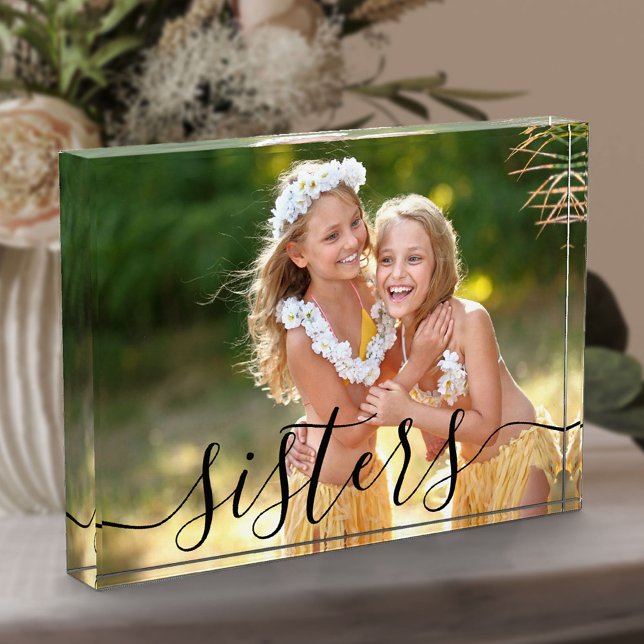 Sisters Black Script Overlay Custom Photo Block (Creator Uploaded)