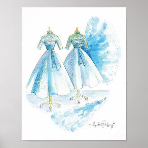 Sisters Blue Dress 11x14 by Heather French Henry Poster