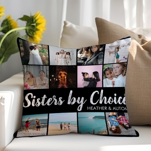 Sisters By Choice Photo Collage Personalized BFF Throw Pillow (Creator Uploaded)