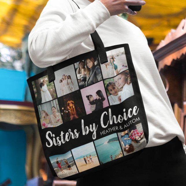 Sisters By Choice Photo Collage Personalized BFF Tote Bag (Creator Uploaded)