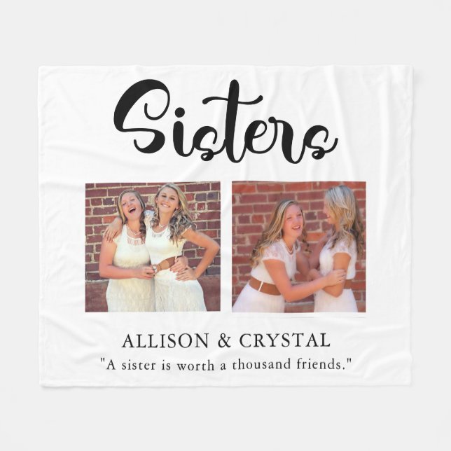 Sisters Calligraphy 2 Photo Collage Quote Gift Fleece Blanket (Front (Horizontal))