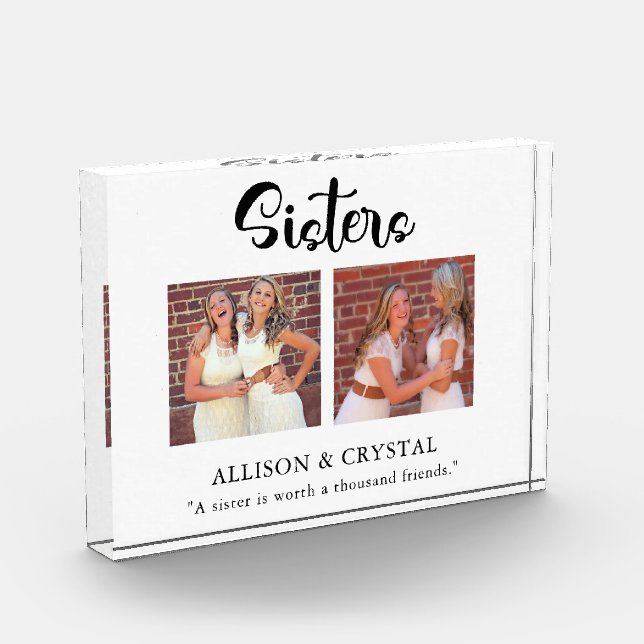  Sisters Calligraphy 2 Photo Collage Quote Sibling Acrylic Award (Left)