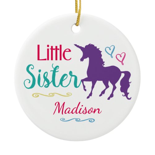 Sisters Colorful Unicorn Little Sister Christmas Ceramic Ornament
